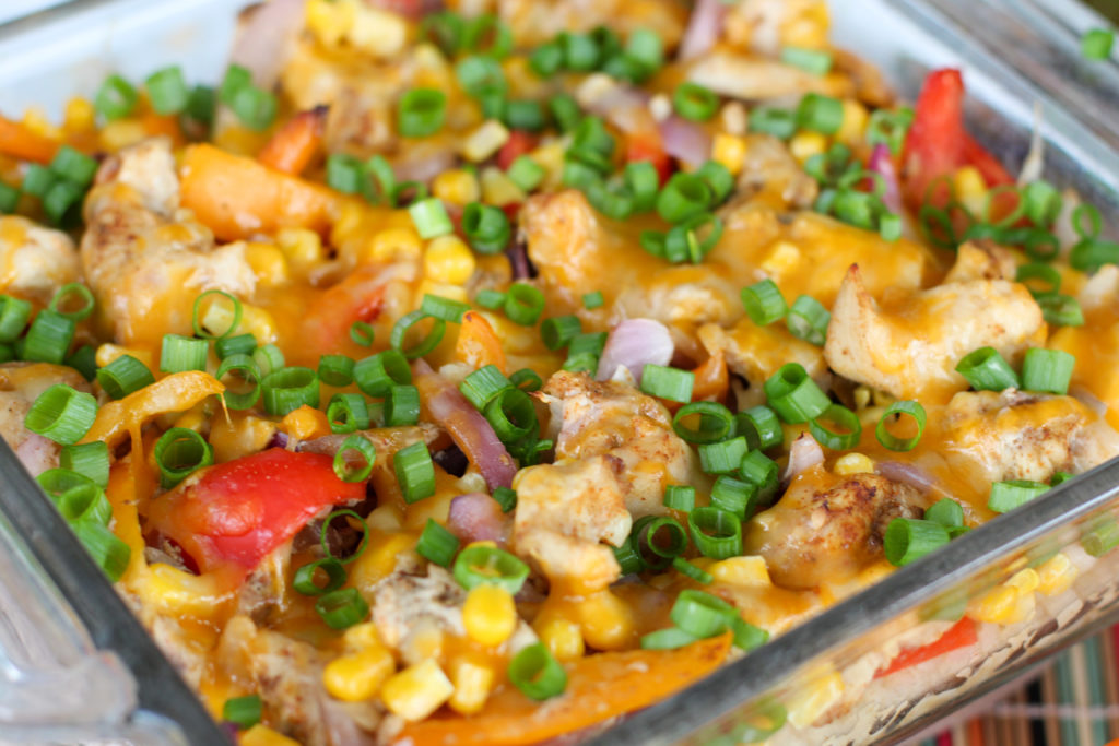 Baked pan of easy chicken fajita casserole