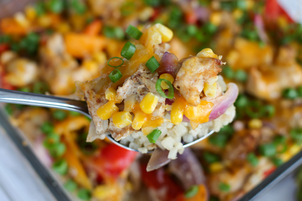 Spoon of chicken fajita casserole