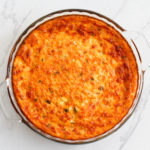 Pie dish of tomato basil egg casserole