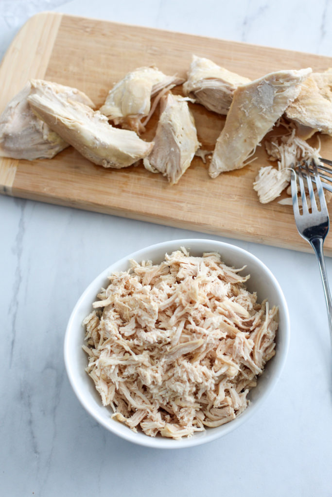 bowl of instant pot shredded chicken