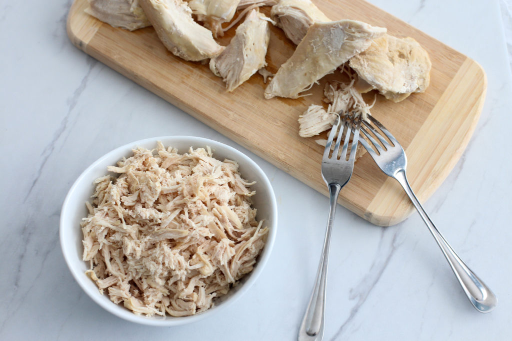 bowl of instant pot shredded chicken