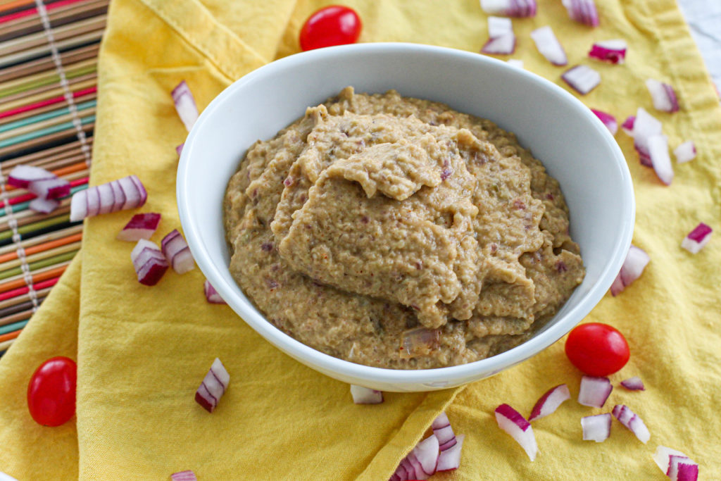 White bowl with bean-less refried beans