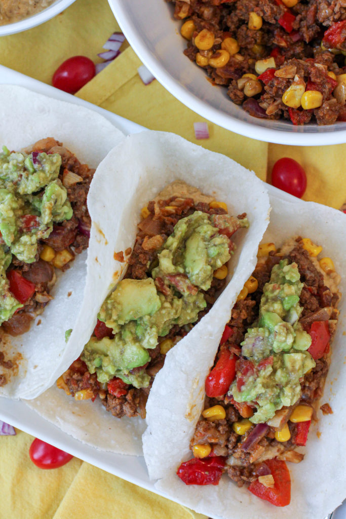 3 Taco's topped with guacamole