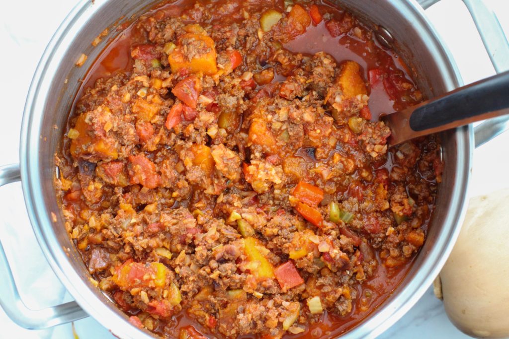 Pot of butternut squash chili