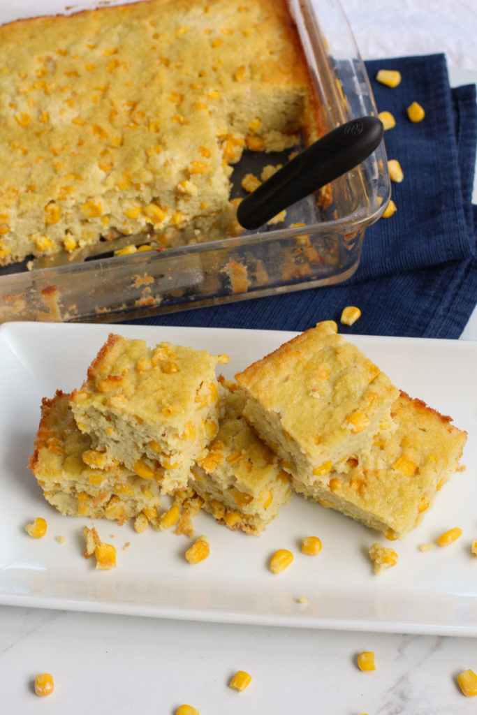 plate and pan of cornbread