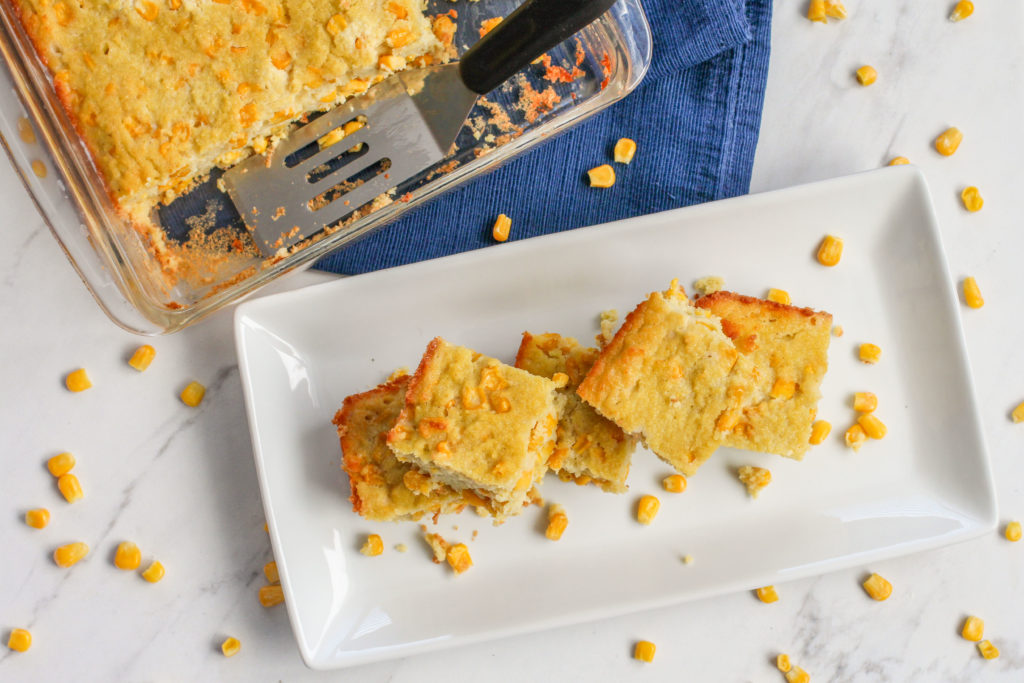 Plate and pan of cornbread