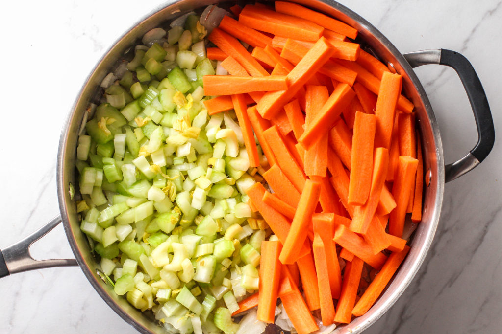 pan with celery and carrots