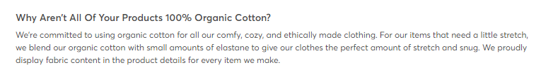 Pact 100 percent cotton statement
