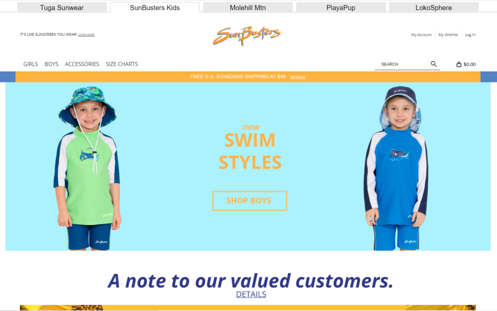 sunbuster kids website for non-toxic kids swimwear