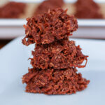 stack of no bake cookies on white plate