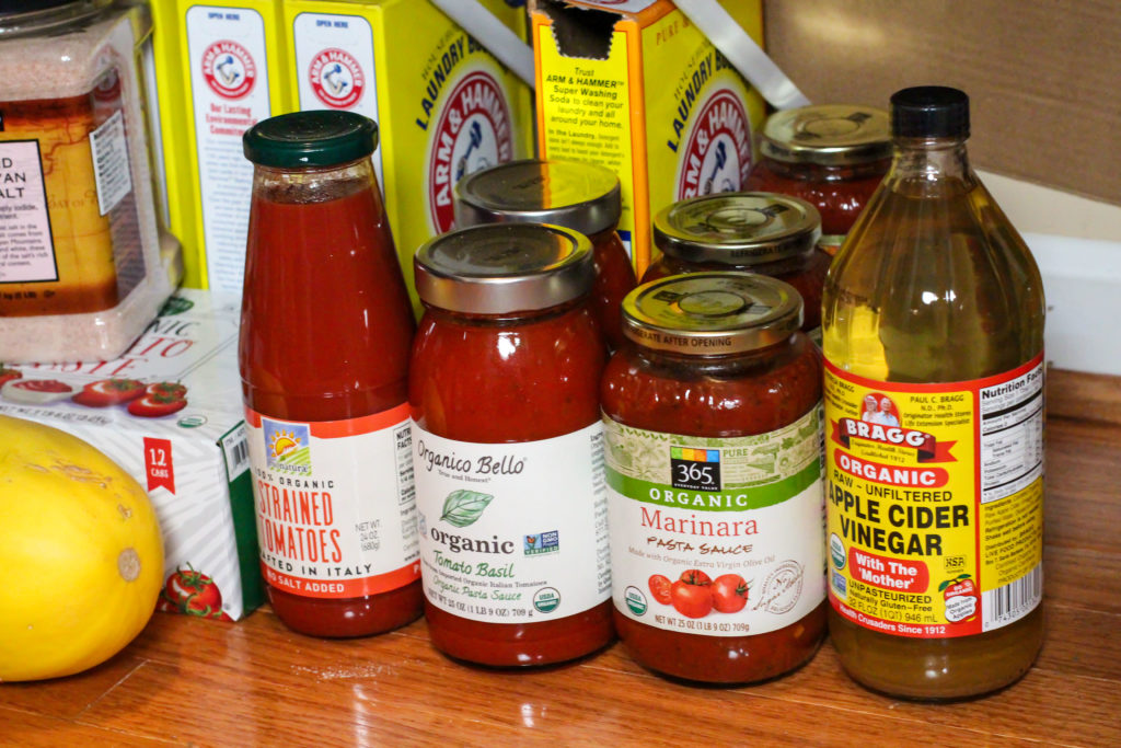 tomato products on pantry floor