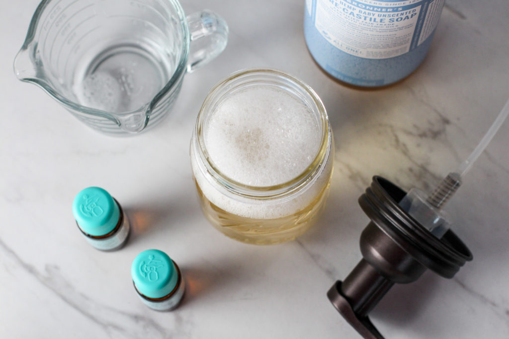 mason jar filled with homemade foaming hand soap