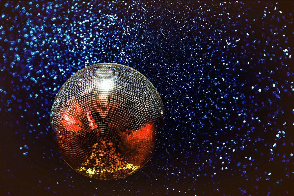 disco ball to represent a decade themed new years eve at home