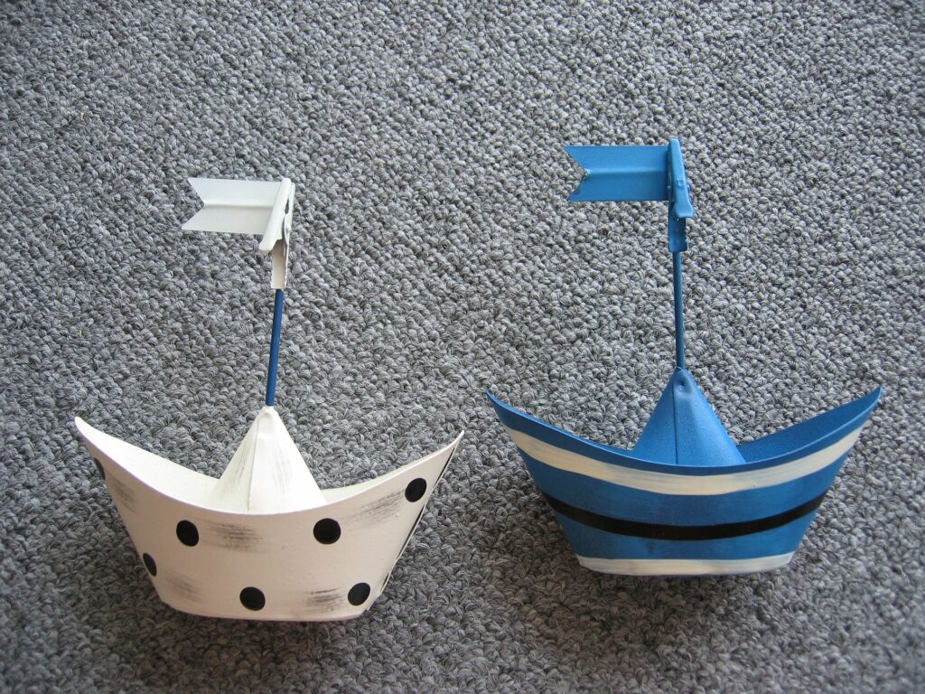 homemade boats in white and blue