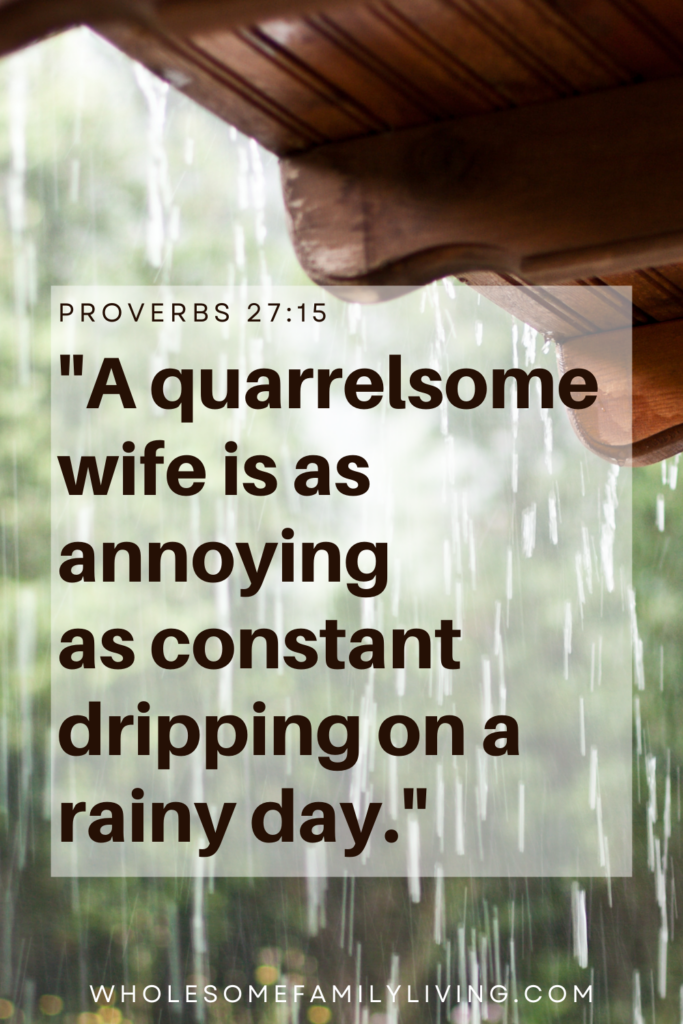 Proverbs 27:15 with rain falling in background