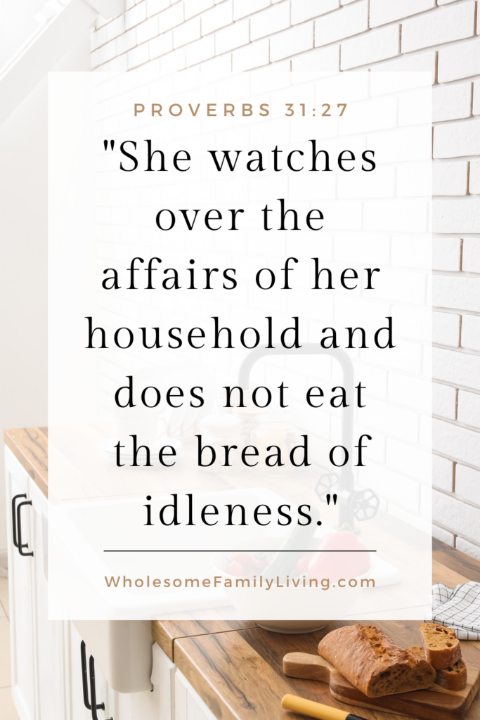 Proverbs 31:27 with kitchen in background