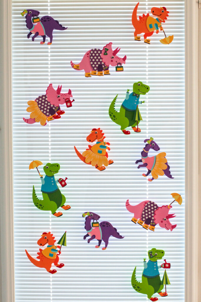 dinosaur foam kit used to decorate window or door for dinosaur birthday party
