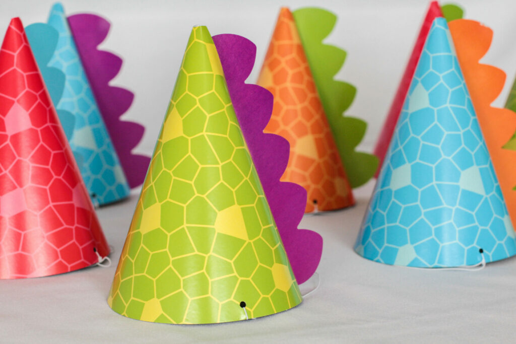 dinosaur party hats for a dinosaur birthday party